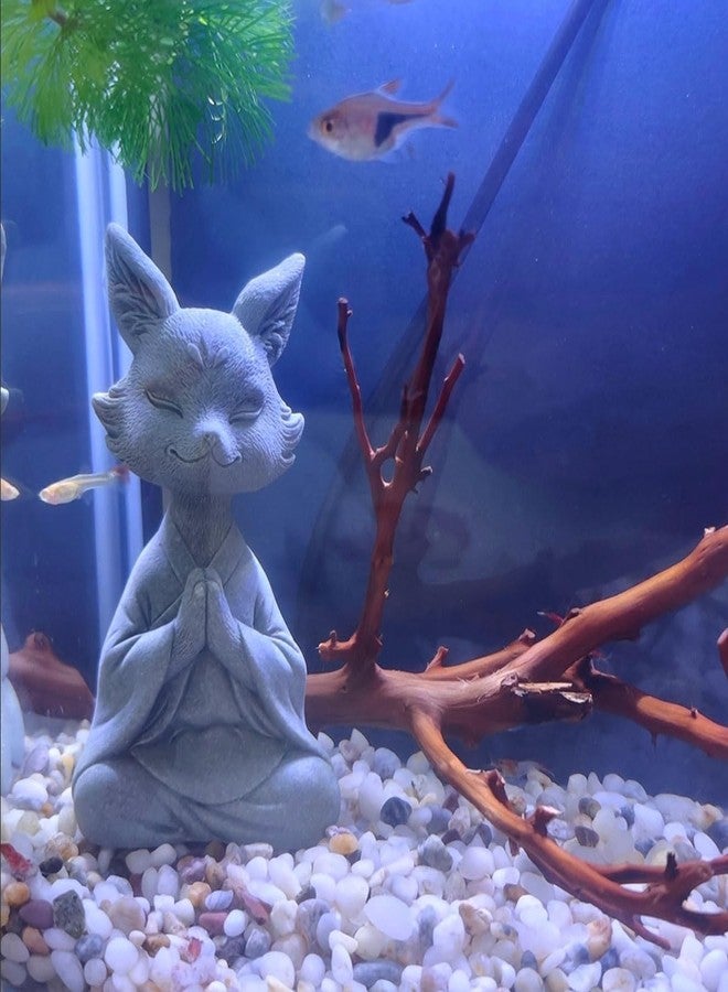 livelyfish Meditating Buddha Fox Statue Aquarium Zen Statue Yoga Animal Figurines Sandstone Sculpture for Fish Tank Garden Tabletop Decor, S1 - Image 2